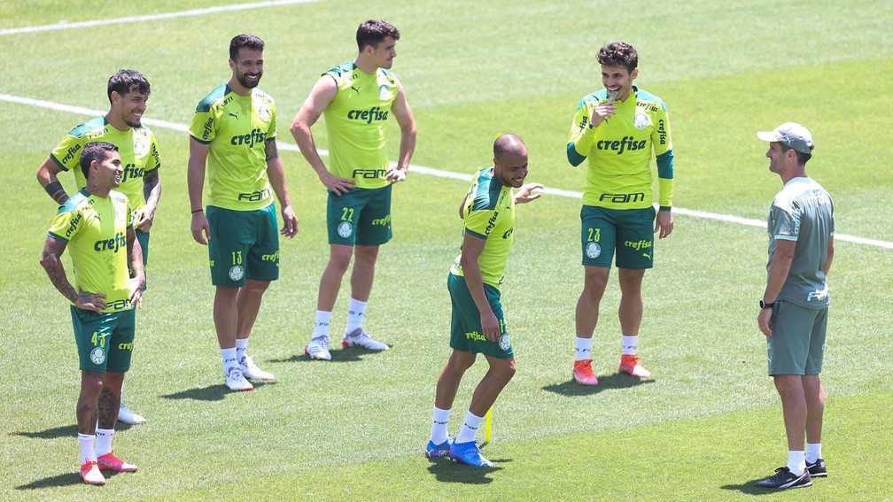 Titulares do Palmeiras no treino desta segunda — Foto: Cesar Greco\Palmeiras
