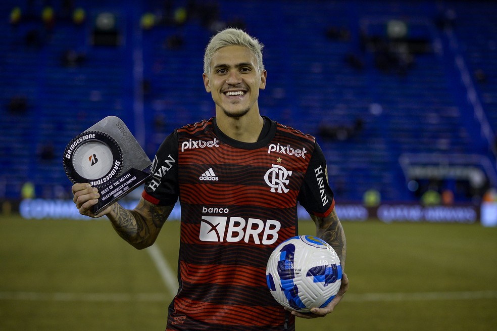 Pedro marcou três gols em Vélez x Flamengo — Foto: Foto: Marcelo Cortes / Flamengo