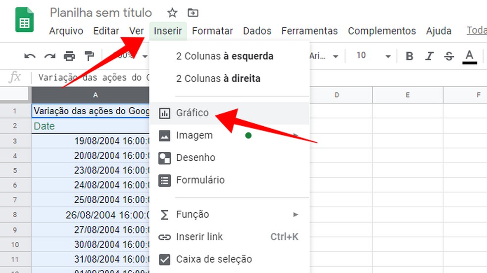 Adicione um gráfico com os dados importados — Foto: Reprodução/Paulo Alves