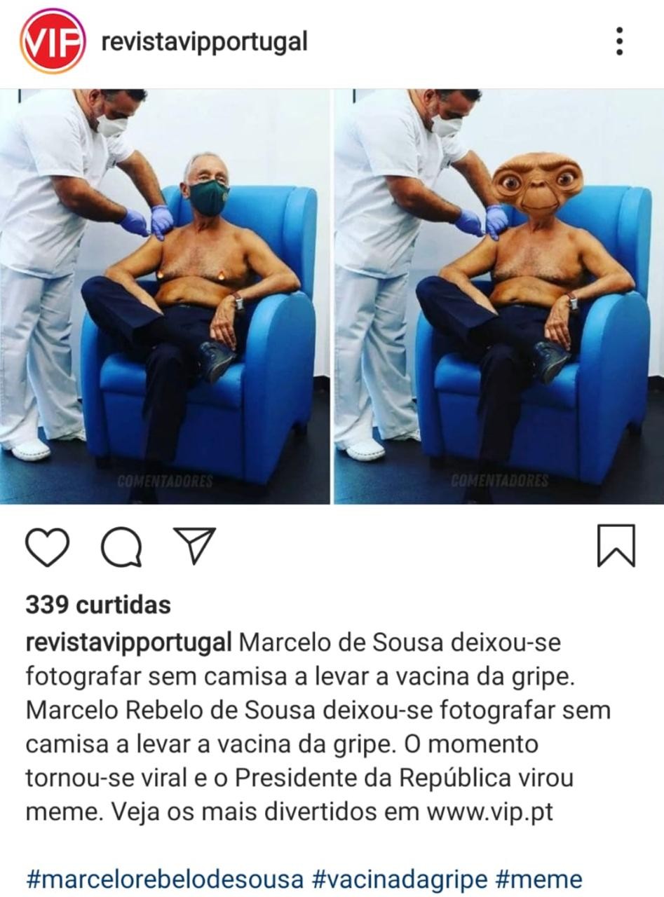 Presidente de Portugal vai a unidade de saúde de Portugal e tira paletó e camisa para tomar vacina contra a gripe