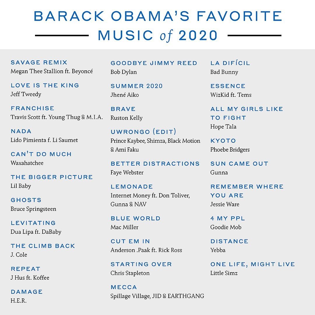 As músicas favoritas de Barack Obama em 2020 (Foto: Reprodução / Instagram)