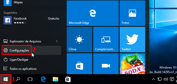 Acessando as configurações do Windows 10 pelo menu Iniciar (Foto: Reprodução/Edivaldo Brito)