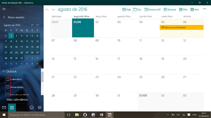Calendário do Windows 10 pode ter compromissos filtrados (Foto: Reprodução/Elson de Souza)