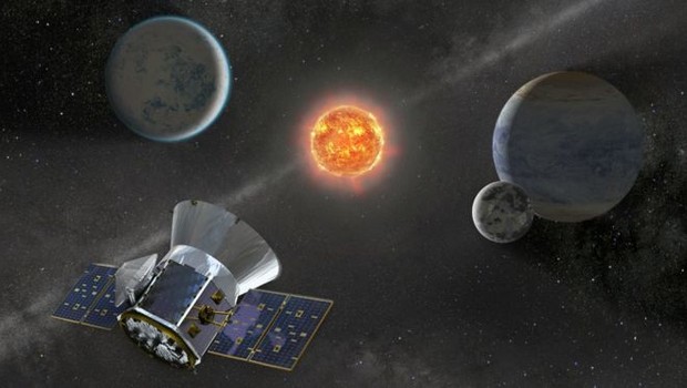 Ilustração do satélite Tess em busca de exoplanetas no espaço; missão deve ir pelo menos até 2022 (Foto: AFP PHOTO/NASA/HANDOUT VIA BBC)