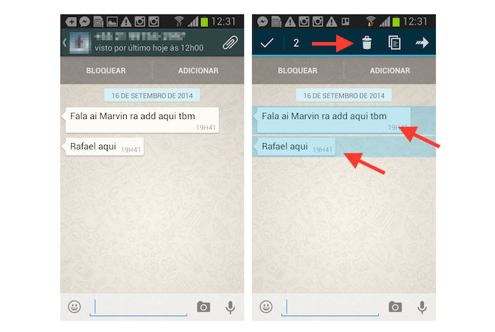 Selecionando conversas para apagar simultaneamente no WhatsApp no Android (Foto: Reprodução/Marvin Costa)