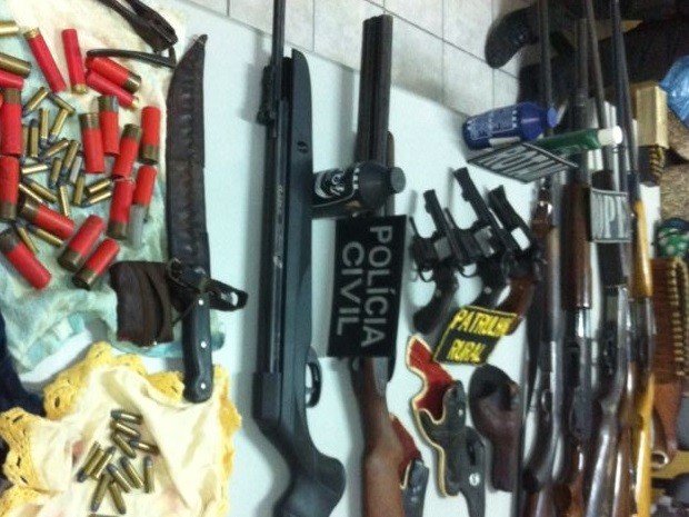 Polícia apreendeu 12 armas e prendeu quatro pessoas em Vista Serrana (Foto: Cristiano Jacques/Polícia Civil)