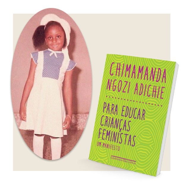 A escritora quando criança e o livro (Foto: Akintunde Akinleye e Divulgação)