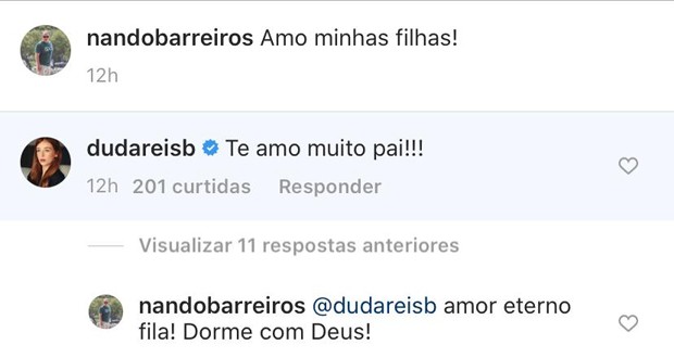 Duda Reis e o pai, Nando Barreiros, se declaram na internet (Foto: Reprodução / Instagram)