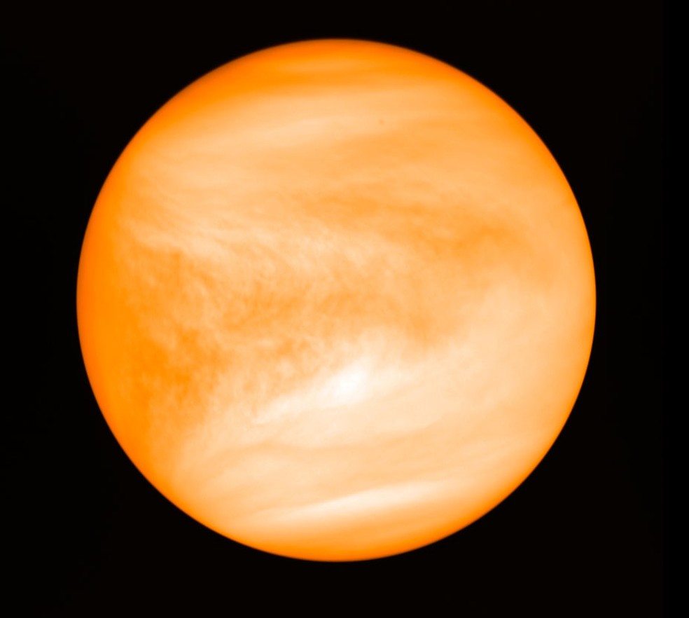 Foto de maio de 2016 mostra planeta Vênus, visto da sonda Akatsuki da Agência de Exploração Aeroespacial do Japão — Foto: J. Greaves / Cardiff University / JAXA via AP