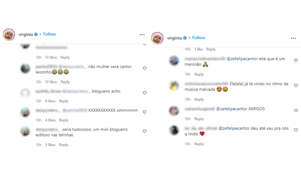 Comentários na publicação de Virgínia com imagem de ultrassom do bebê que está a caminho — Foto: Reprodução/Instagram