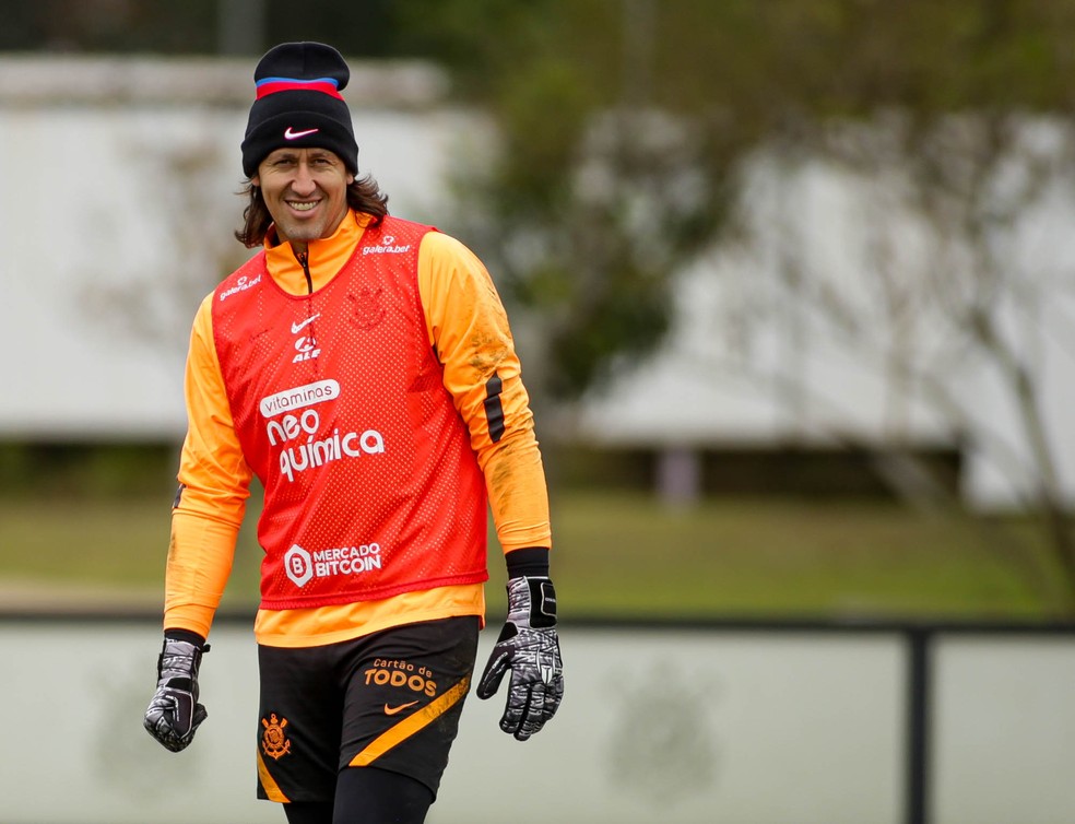 Cássio em treino do Corinthians no CT Joaquim Grava — Foto: Rodrigo Coca/Agência Corinthians