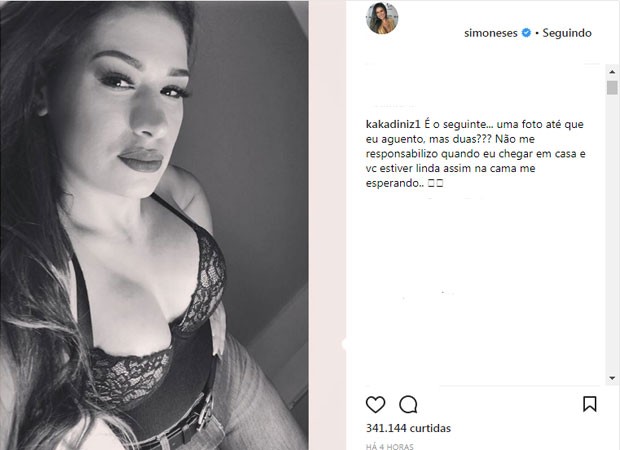 Marido de Simone, Kaká Diniz deixou comentário quente no post da cantora (Foto: Reprodução Instagram)