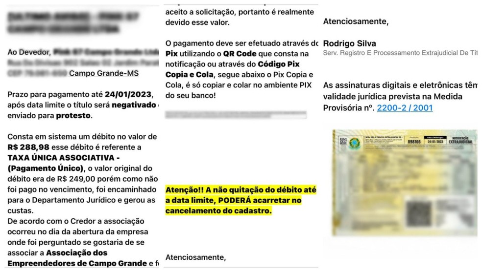 Falsa intimação enviada a vítima em Campo Grande. — Foto: Reprodução