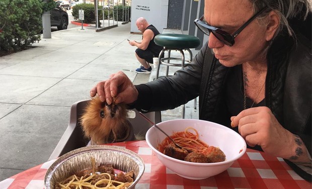 Mickey Rourke alimenta seu cachorro, Number One (Foto: Reprodução / Instagram)