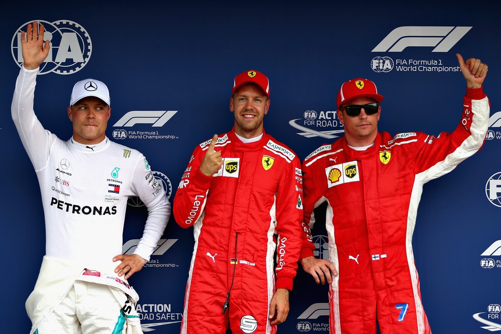 Bottas, Vettel e Raikkonen, os trÃªs primeiros em Hockenheim (Foto: Getty Images)