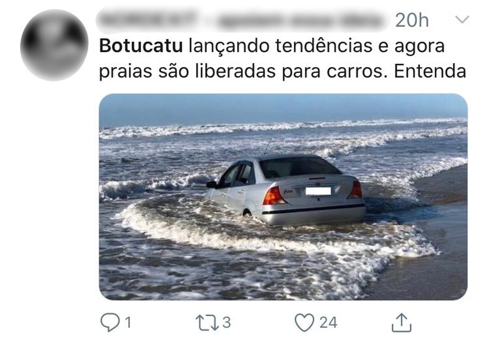 Internautas brincaram sobre a liberação do acesso de carros no shopping de Botucatu — Foto: Twitter/Reprodução