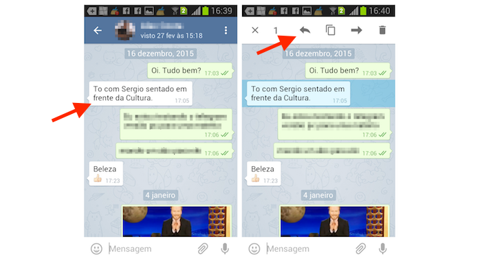 Acessando a ferramenta para responder mensagens antigas no Telegram para Android (Foto: Reprodução/Marvin Costa)