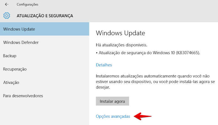 Acesse as opções avançadas do Windows Update (Foto: Reprodução/Helito Bijora) 