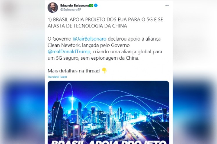 Eduardo Bolsonaro apaga tuíte em que fala de 'espionagem da China'