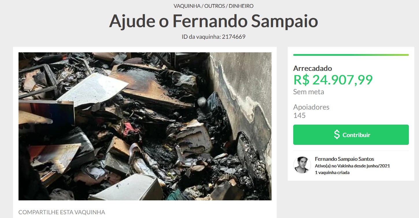 Vaquinha virtual para ajudar ator Fernando Sampaio a refazer a vida (Foto: Reprodução)