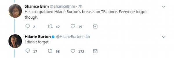A atriz Hilarie Burton mencionando o ocorrido em 2003 no qual Ben Affleck apertou os seus seios (Foto: Twitter)