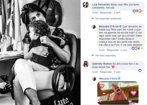 Foto de 25 de abril: uma das poucas vezes em que Manuela retrucou cometário machista (Foto: Reprodução Facebook)