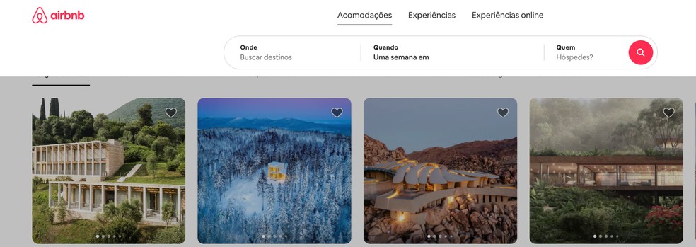 Tela para pesquisa de acomodações no Airbnb — Foto: Reprodução/Kátia Moura