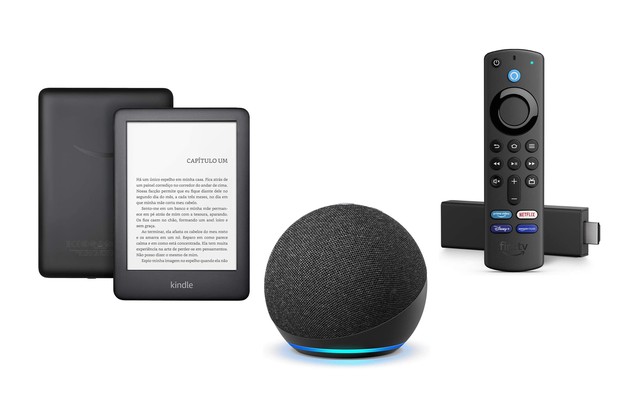 Kindle 10a. geração,  Echo Dot (4ª Geração),  Controle Remoto por Voz com Alexa (Foto: Reprodução/ Amazon)