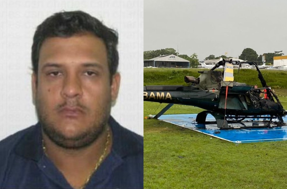 Empresário Aparecido Naves Júnior foi preso suspeito de ordenar incêndio de helicópteros do Ibama em Manaus. — Foto: Divulgação/PF e Ayrton Senna Gazel/g1 AM