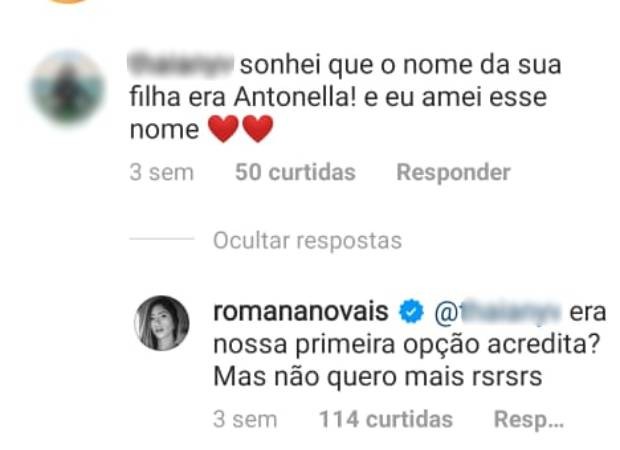 Romana Novais responde a seguidora (Foto: Reprodução/Instagram)
