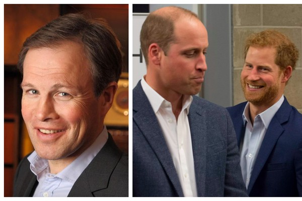 O jornalista e apresentador de TV Tom Bradby e os príncipes William e Harry (Foto: Instagram/Getty Images)