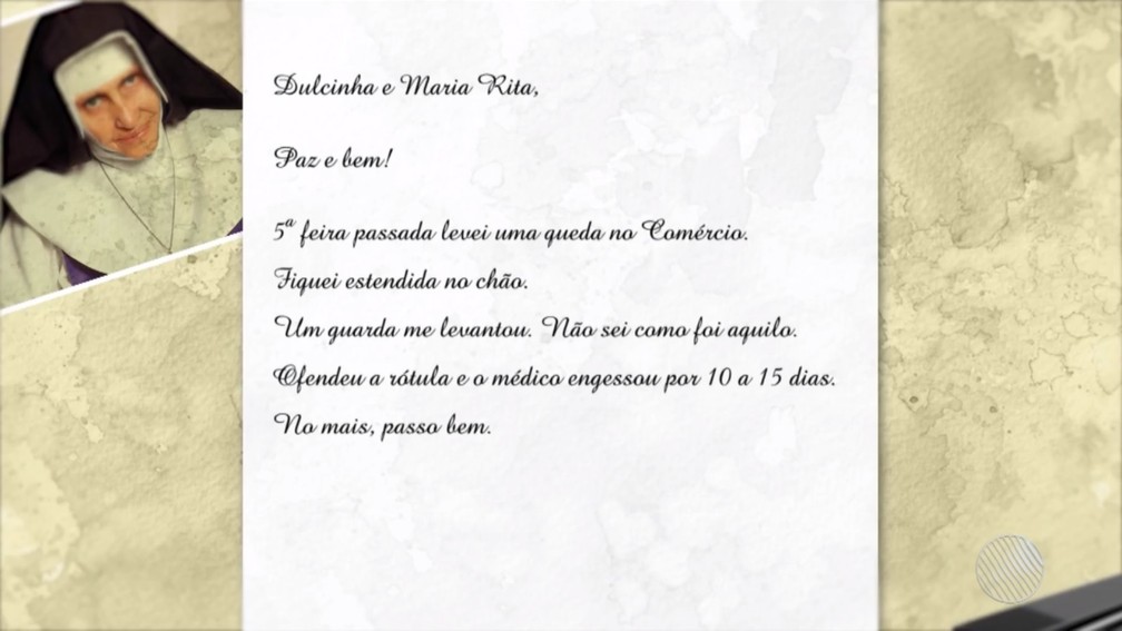Carta escrita por Irmã Dulce para a irmã Dulcinha — Foto: Reprodução/TV Bahia