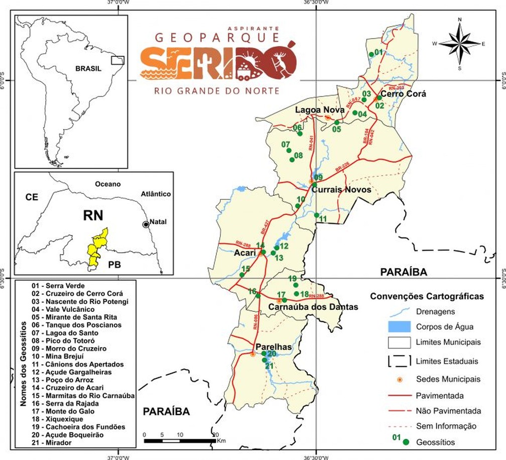 Mapa do Geoparque Seridó — Foto: Reprodução