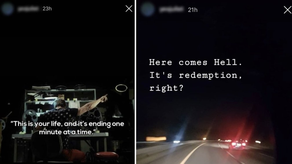 Uma frase do grupo de rock de Hollywood Undead foi usada por Andrew Clark em suas redes sociais — Foto: Reprodução/Instagram