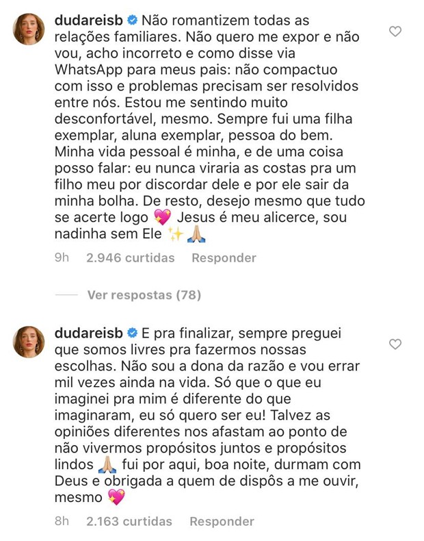 Duda Reis e o pai trocam mensagens de carinho após período de crise