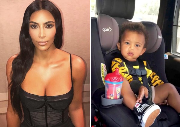 A socialite Kim Kardashian e seu filho instalado de forma supostamente incorreta no seu carro (Foto: Instagram)