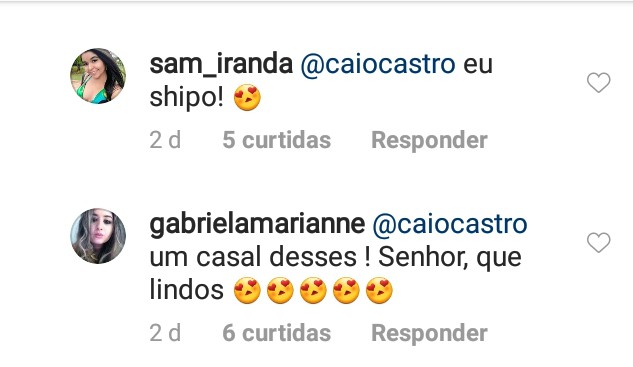 Fãs shippam Caio e Sasha (Foto: Reprodução / Instagram)