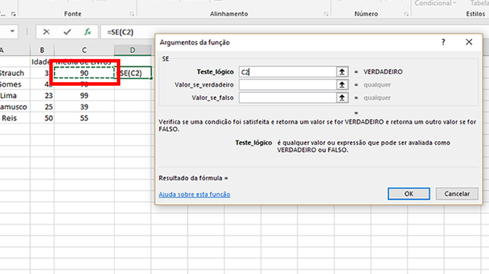 Escolha a célula que determinará a resposta lógica que será criada (Foto: Reprodução/Daniel Ribeiro)