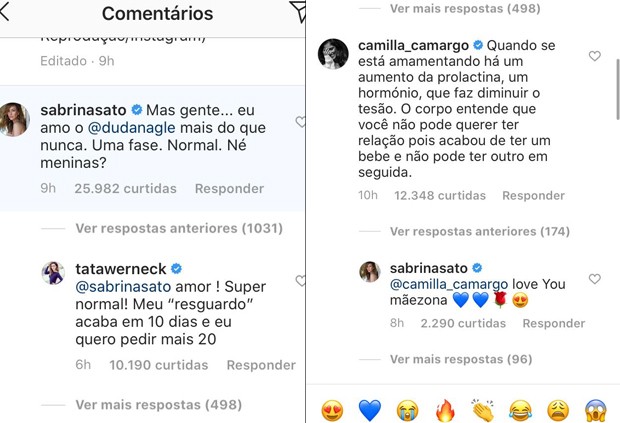 Interação de Sabrina Sato com Tatá Werneck (Foto: Reprodução/Instagram)