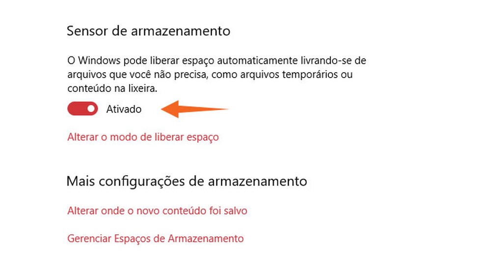 Clique no ícone acima para ativar o sensor de armazenamento (Foto: Reprodução/Tais Carvalho)