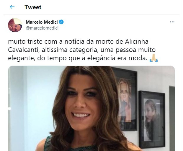 Famosos lamentam morte de Alicinha Cavalcanti (Foto: Reprodução/Twitter)