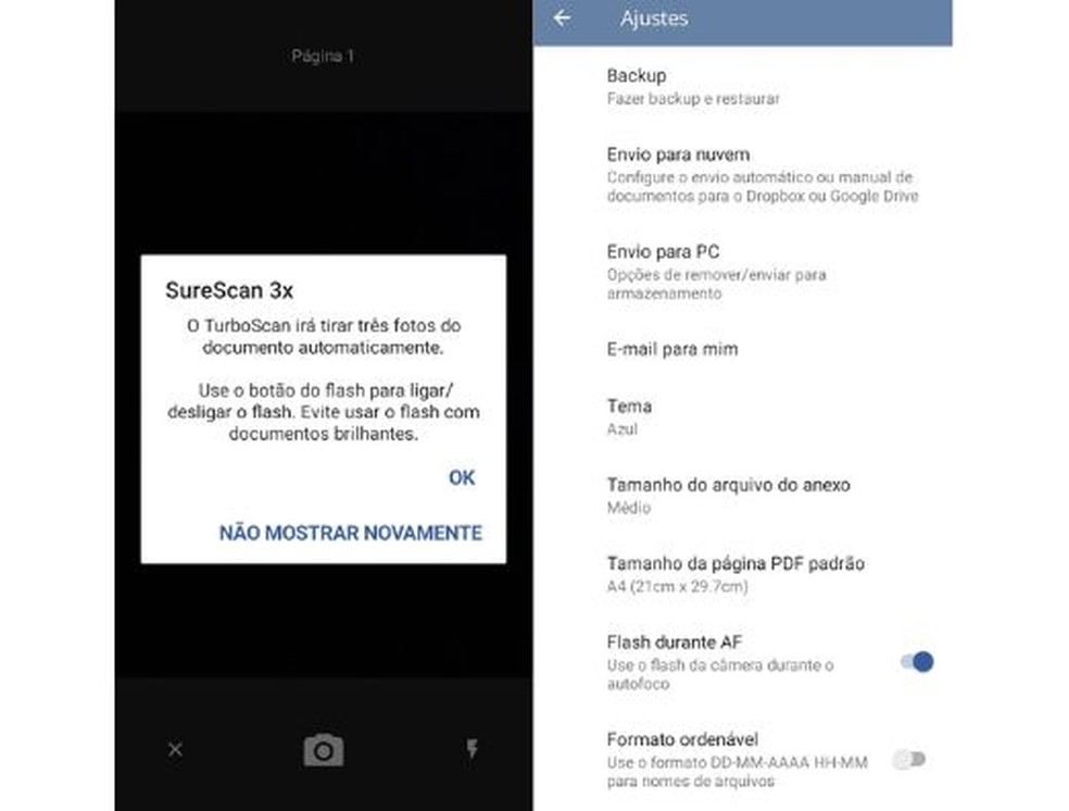TurboScan também permite enviar o arquivo digitalizado como PDF ou salvá-lo na galeria do celular. — Foto: Reprodução/Júlio César Gonsalves
