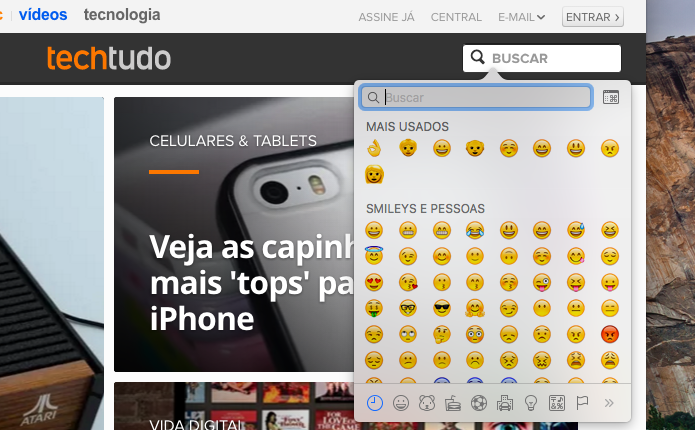Pressione o atalho no teclado para exibir os emojis (Foto: Reprodução/Helito Bijora) 