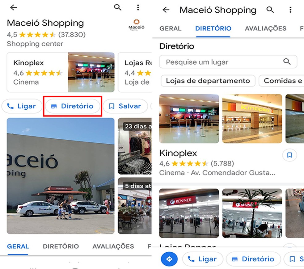 Encontre lojas de departamento e outros serviços em shoppings e aeroportos com o Maps  — Foto: Reprodução/Flávia Fernandes