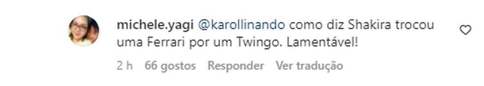 Seguidora cita m&uacute;sica da Shakira em post de Camila Ferreira &mdash; Foto: Reprodu&ccedil;&atilde;o/Instagram 