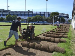 Grama do Olímpico é retirada para ser instalada em parque de Porto Alegre