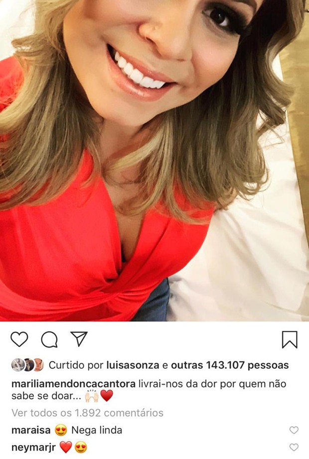 Comentário de Neymar no post de Marília Mendonça (Foto: Reprodução/Instagram)