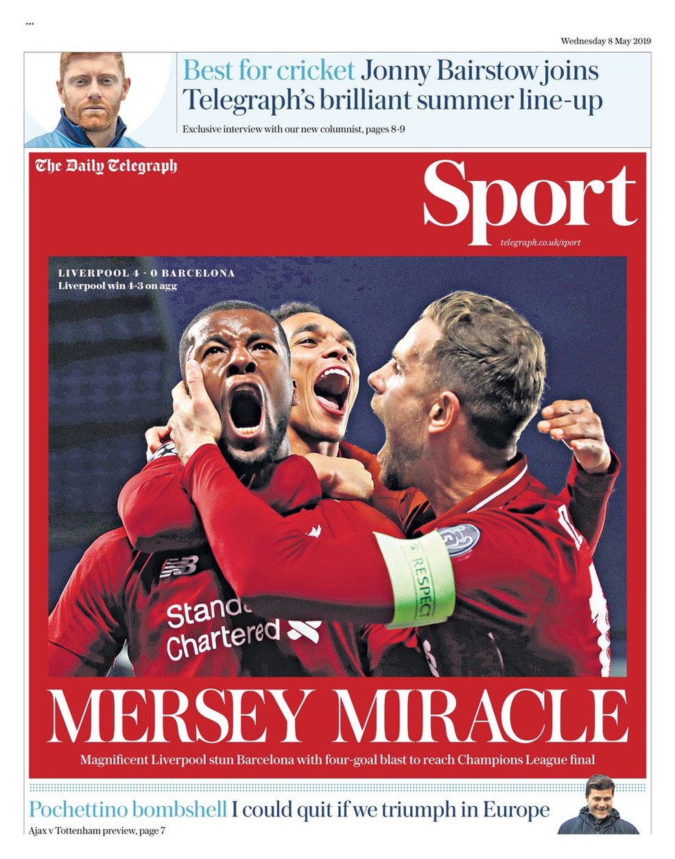 Daiy Teleraph Liverpool x Barcelona — Foto: Reprodução