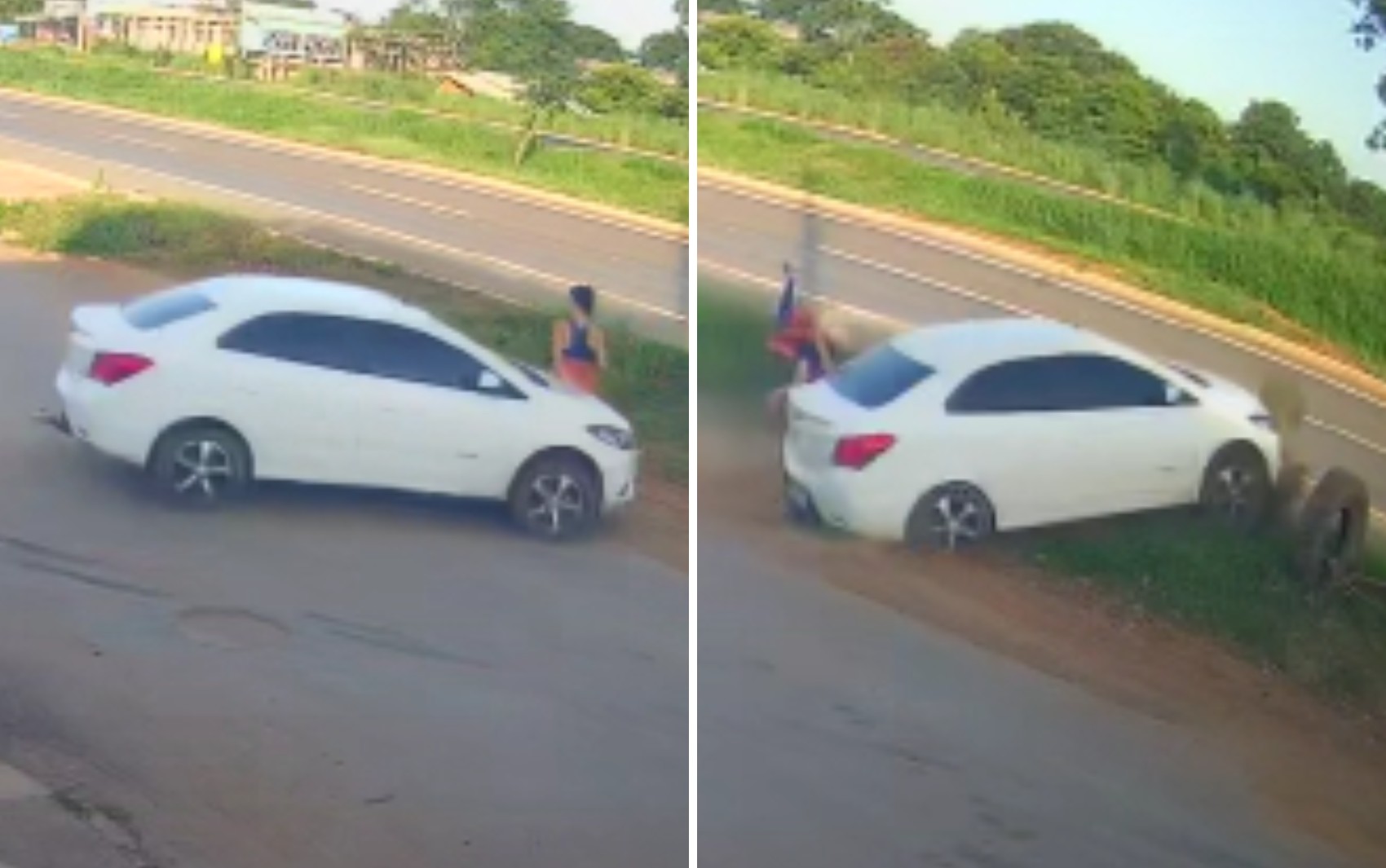 Vídeo mostra quando motorista atinge em cheio mulher que caminhava por avenida e capota carro após confundir freio com acelerador, diz testemunha