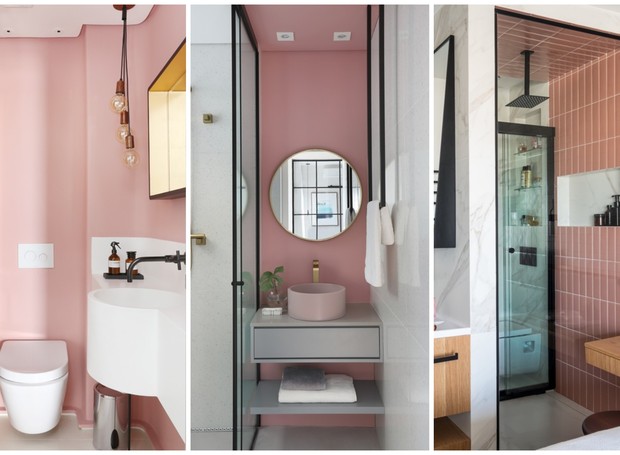 Especial lista ideias para decorar o banheiro com a cor de rosa  (Foto: Mariana Orsi/Divulgação; Nathalie Artaxo/Divulgação | Montagem: Casa e Jardim)